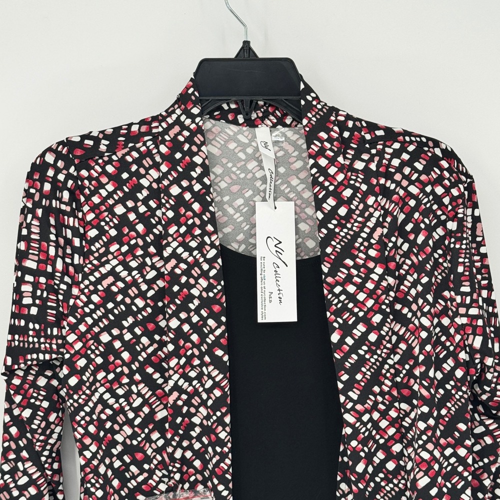 NY Collection Petite Black Geometric Print Open Front Cardigan Sweater Set New - Picture 2 of 13